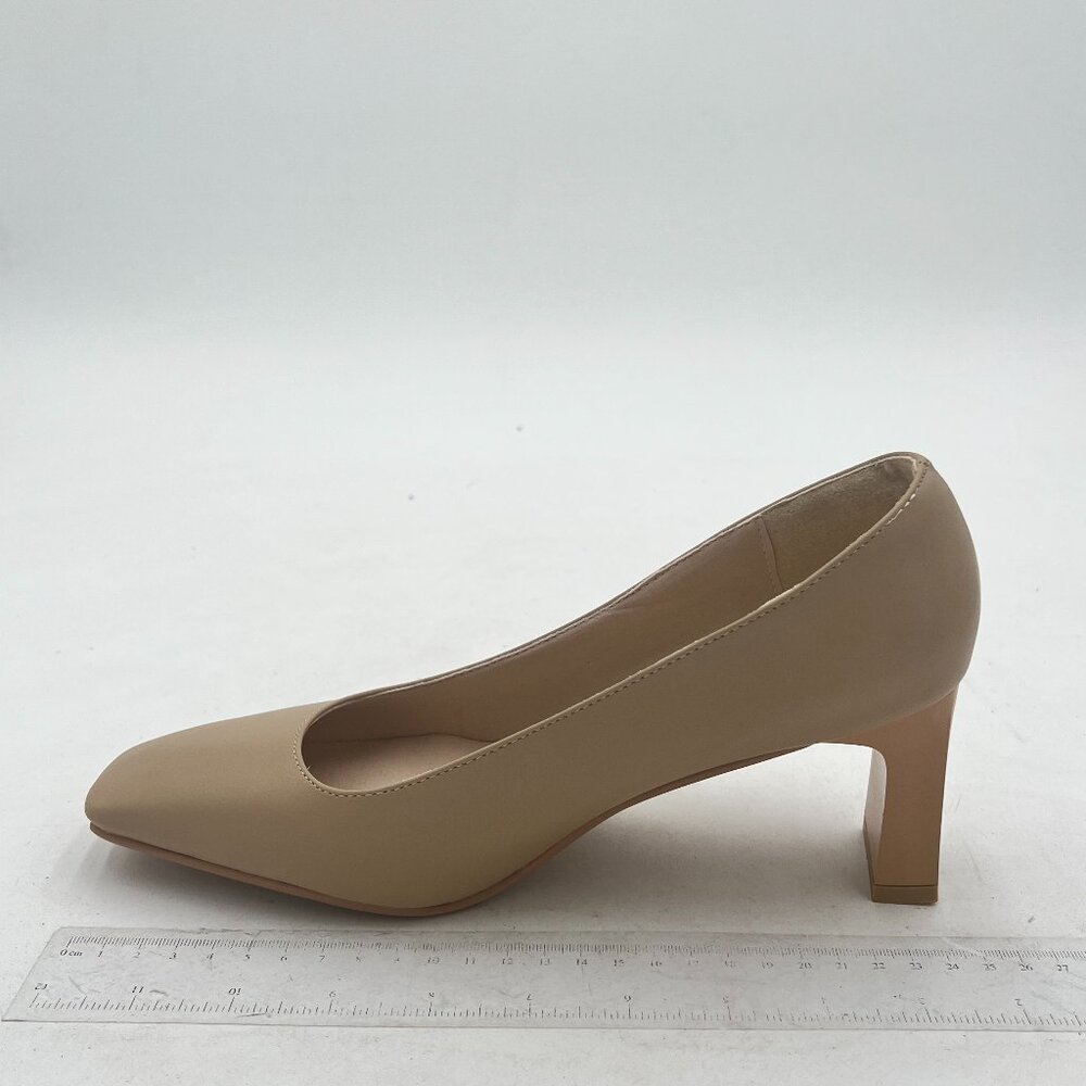 Women's Chunky Low Heeled Pumps Square Toe Block Slip On Heels Closed Toe Office